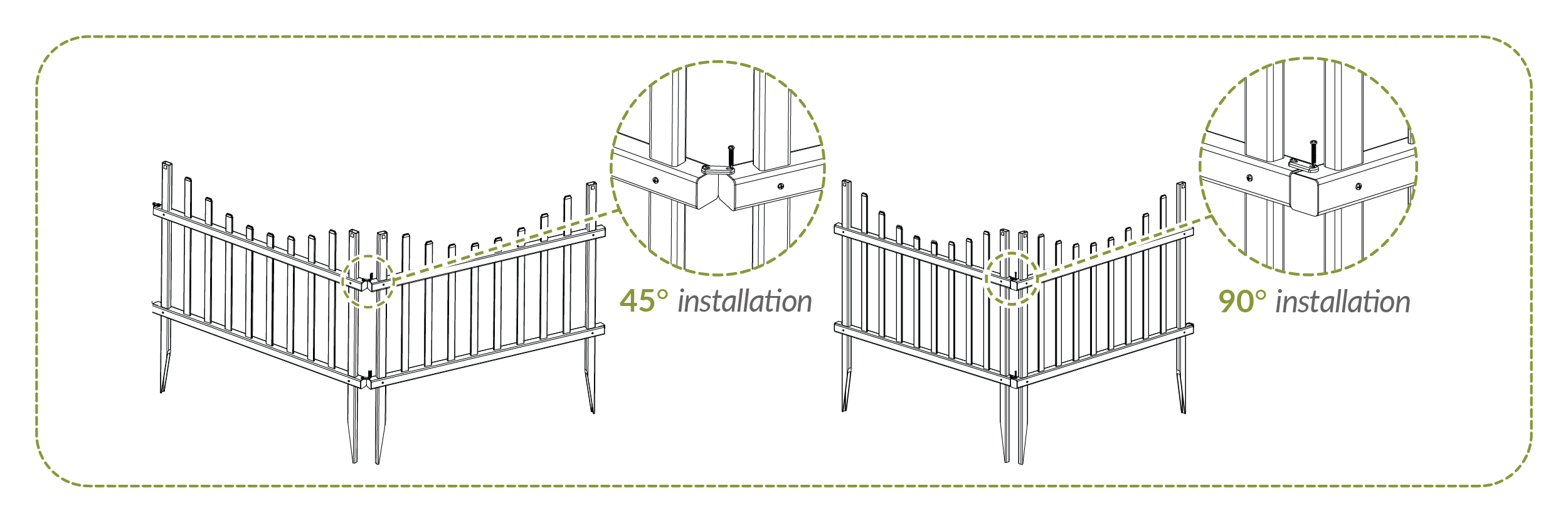 fasten using joiner clips @straight angle or 90 degree angle