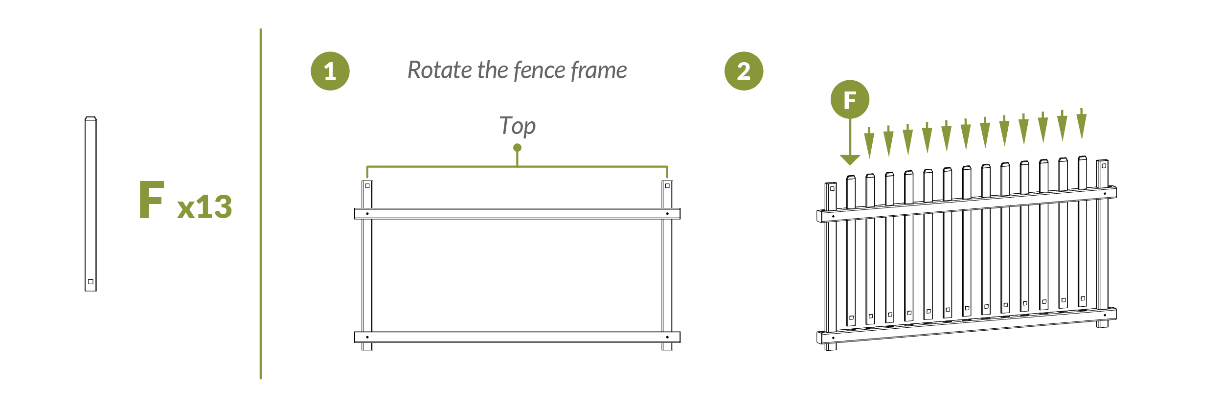 Step 3.1 Rotate frame and Insert pickets (part F)