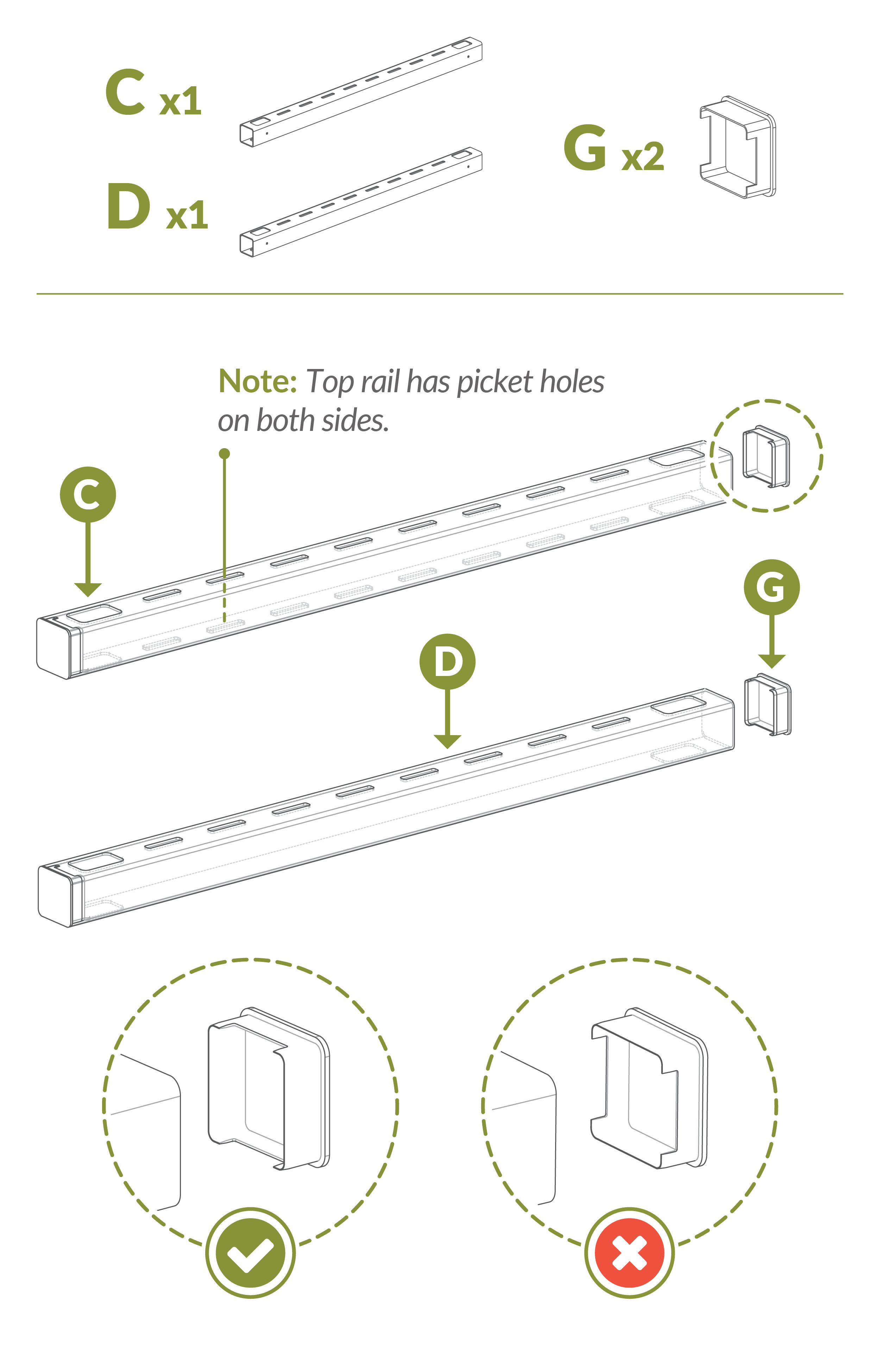 Step 2.1 Identify rails and insert caps