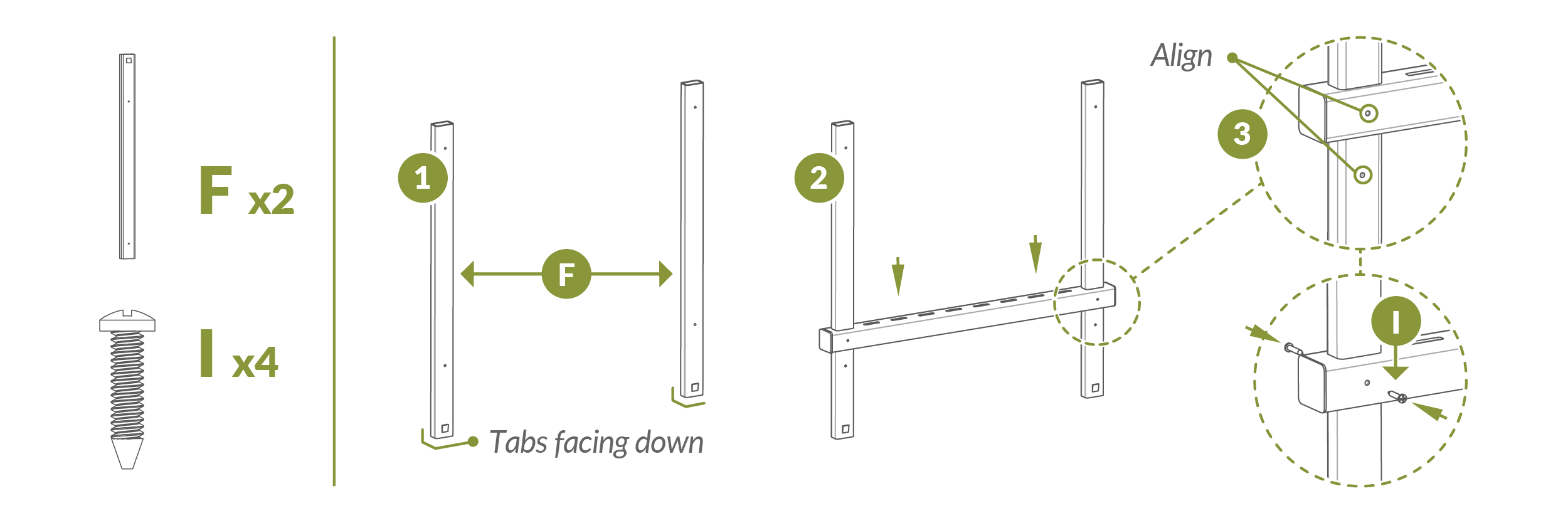 Step 2.2 Screw in bottom rails to post