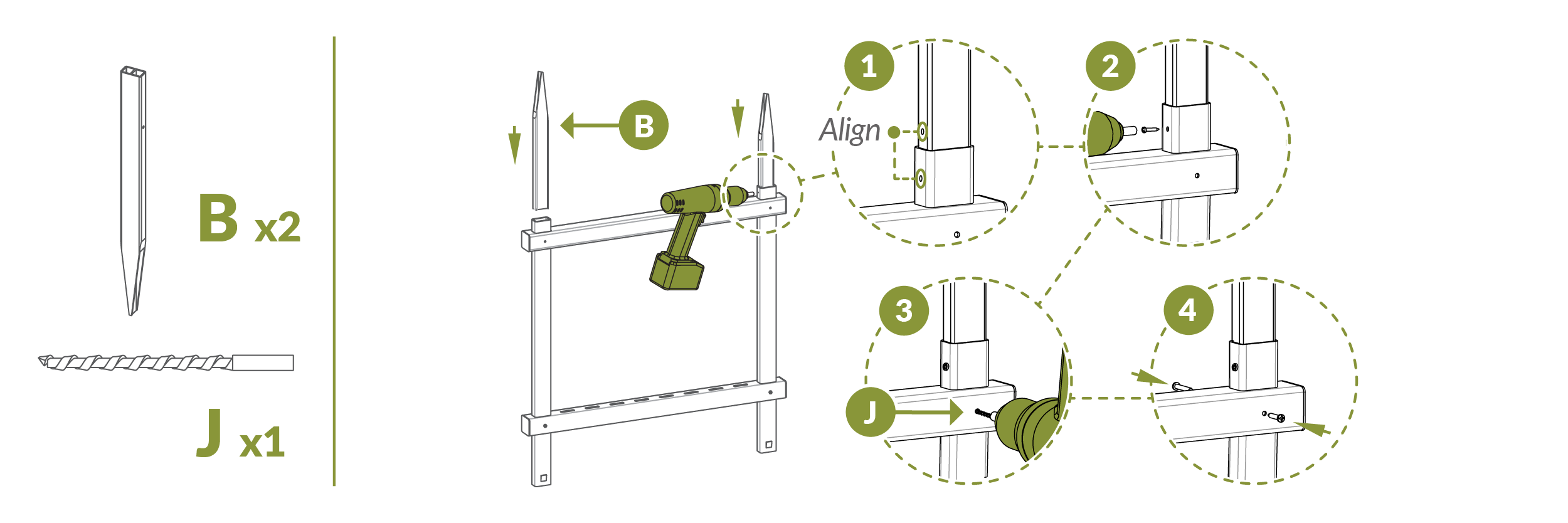 Step 2.4 Align holes and fasten with self drilling screws