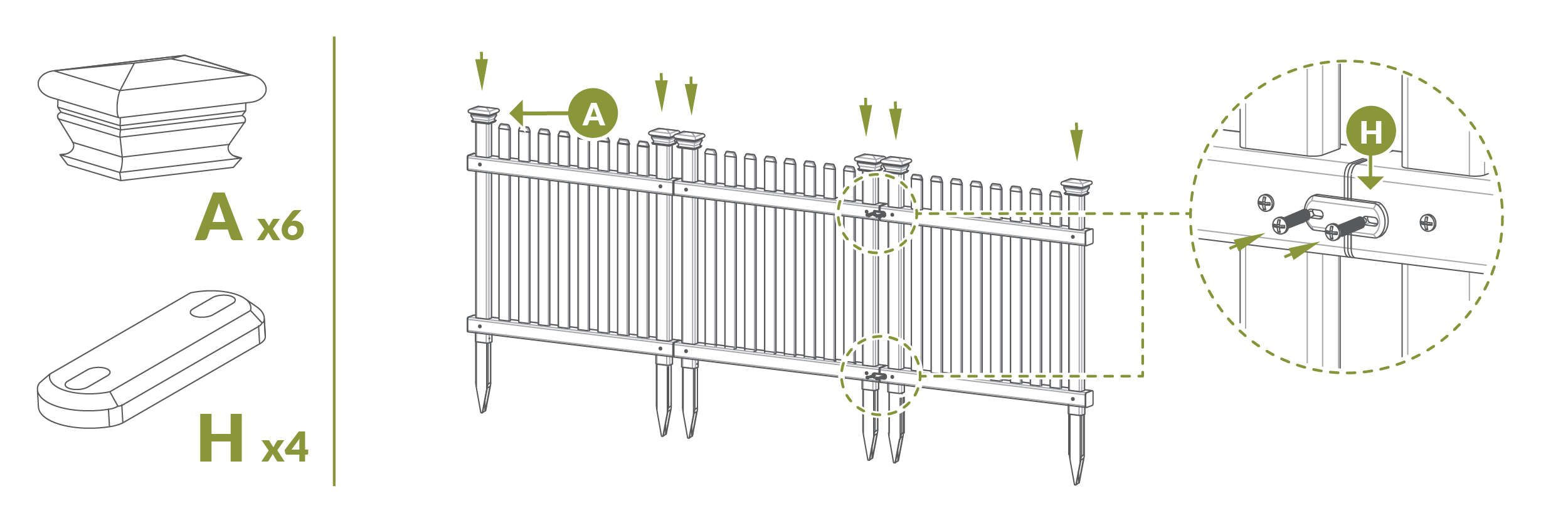 Step 6.1 Install post caps and connect panels straight line