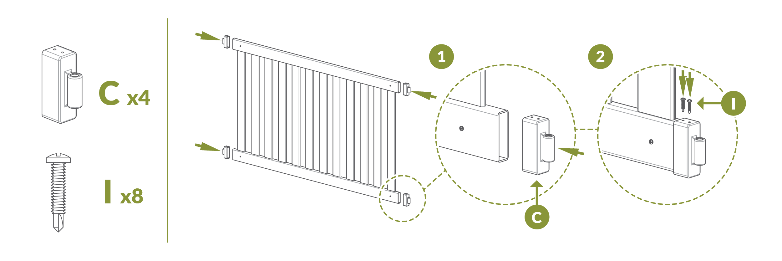 Step 2.2 Insert rail hinge pieces screw into place