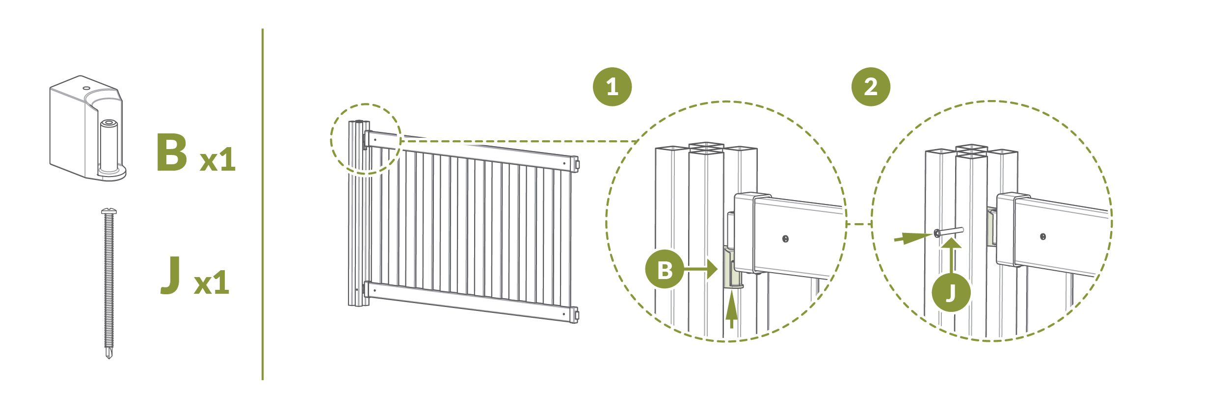 Step 3.3 Slide the post hinge into the post rail & screw in