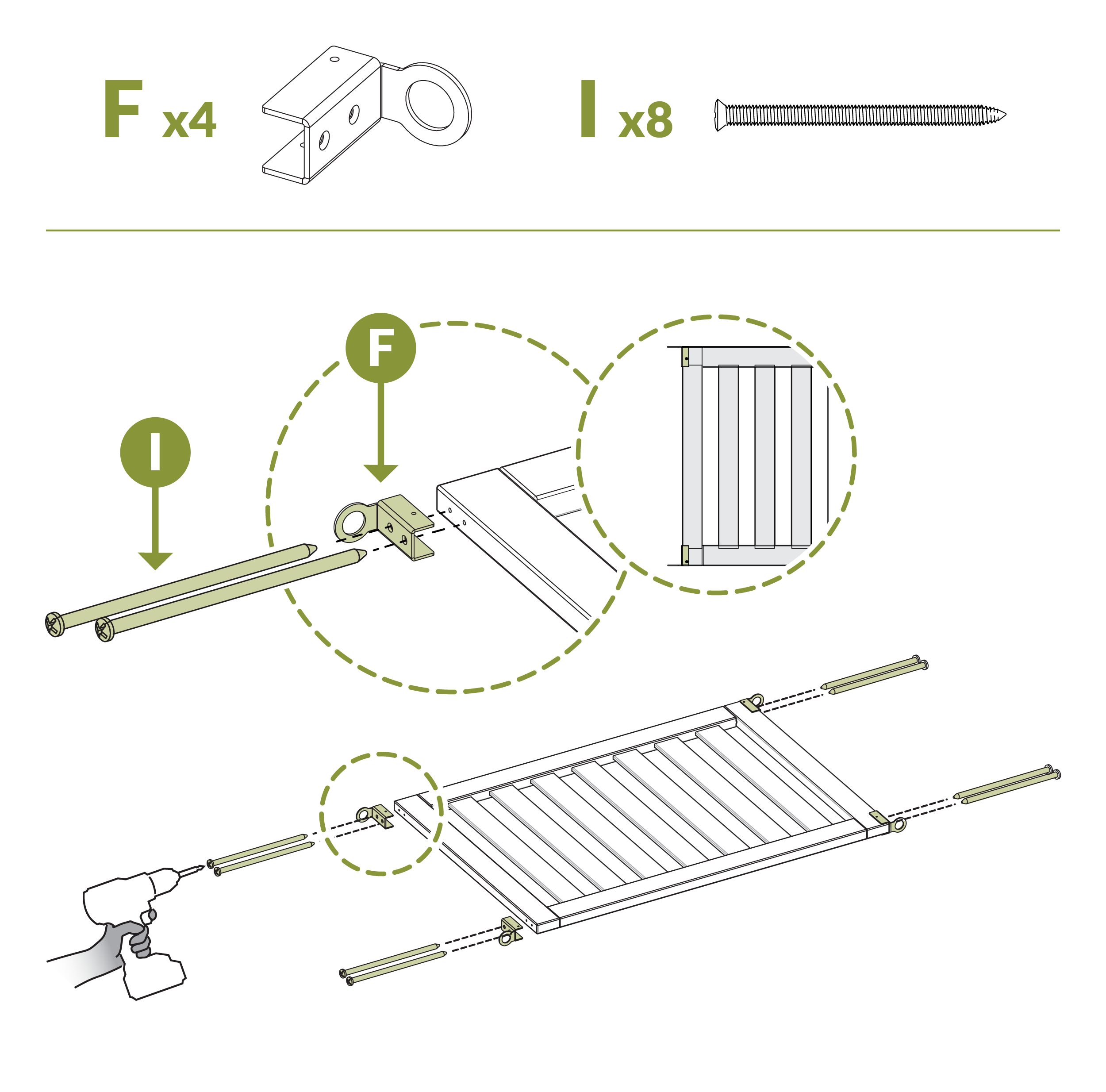 Step 5 attach Stake Brackets using 1" screws
