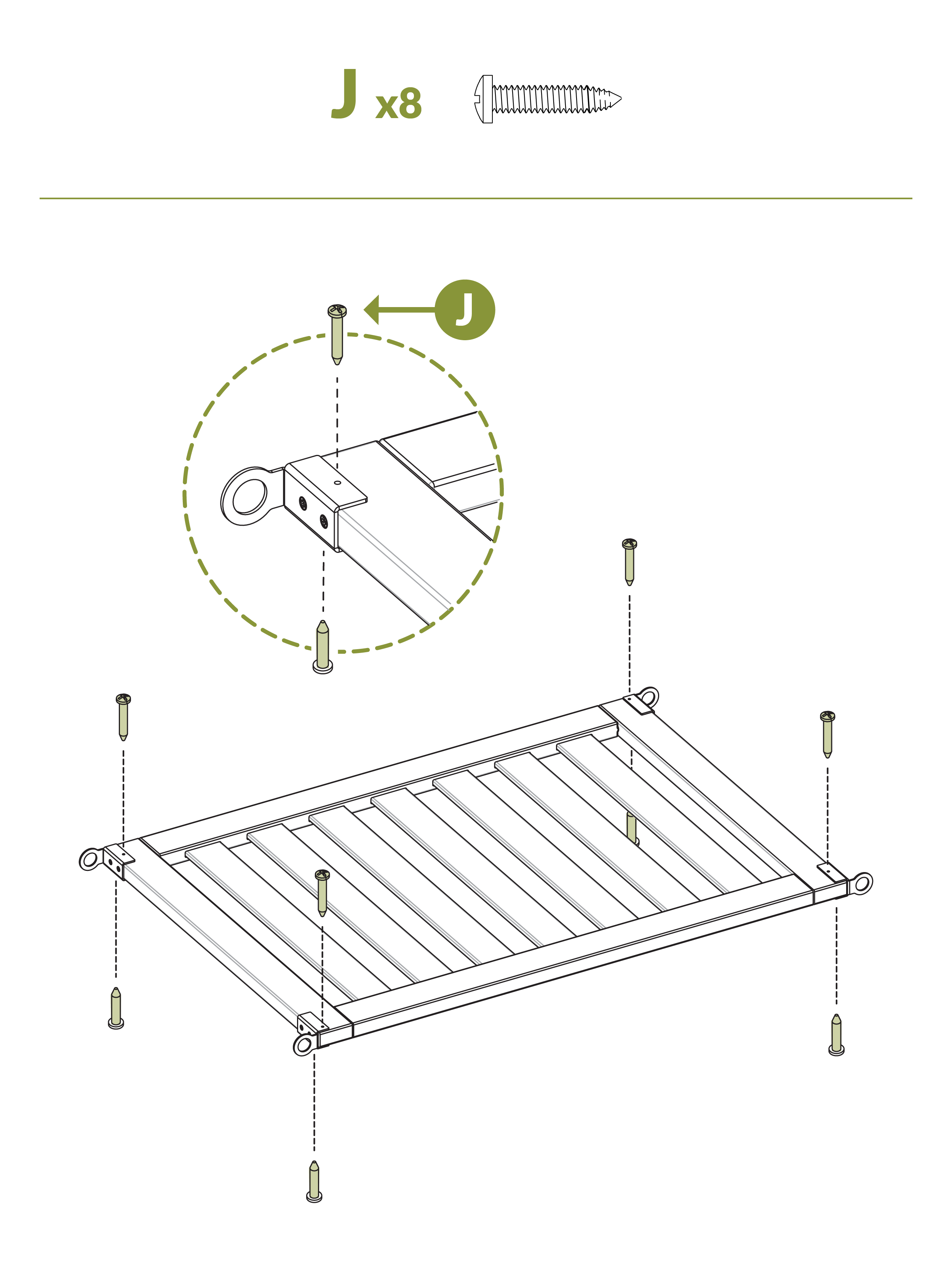 Step 6 Secure brackets using J (4" screws x8)
