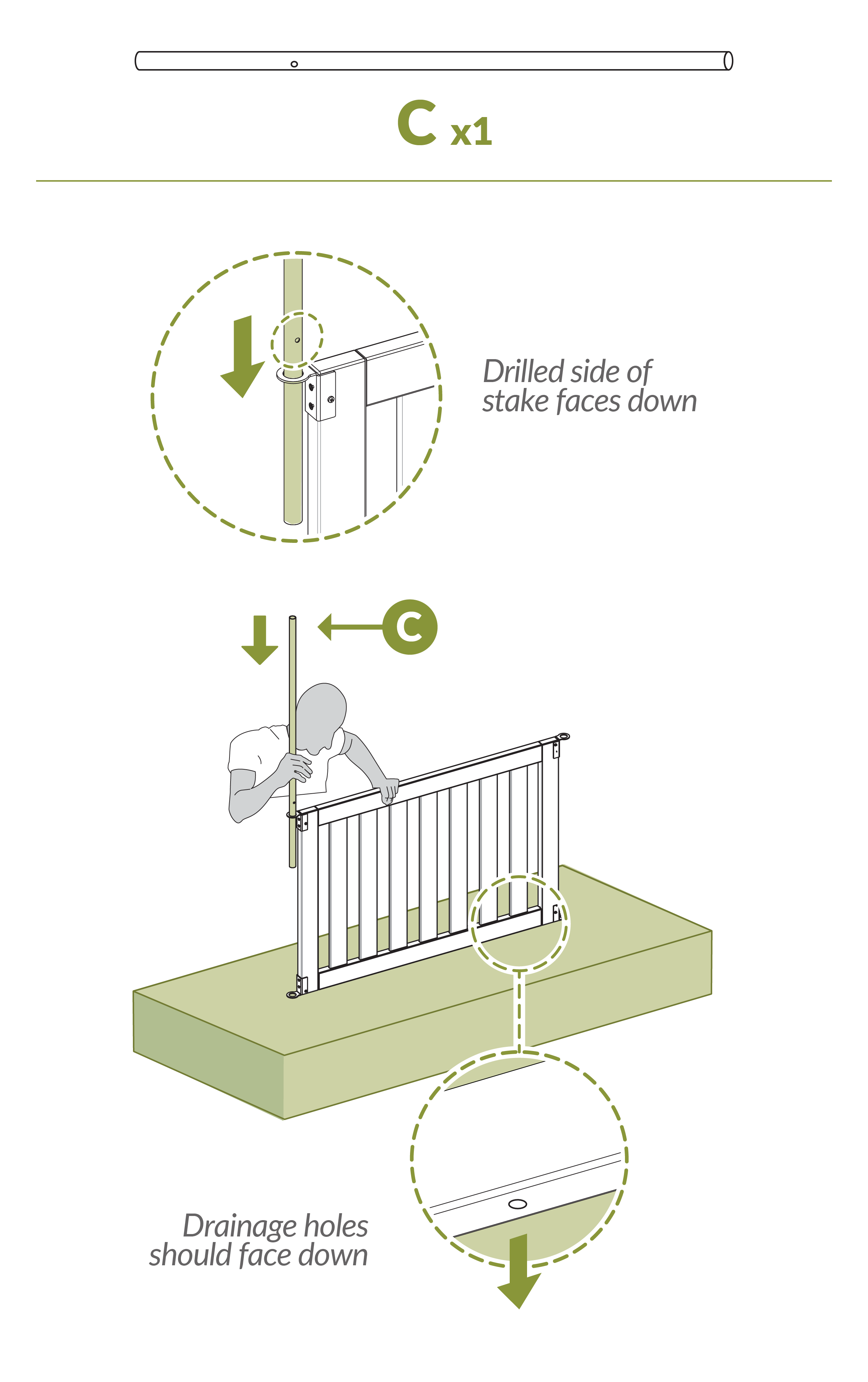 Step 8 Ensure drilled side of stake faces down