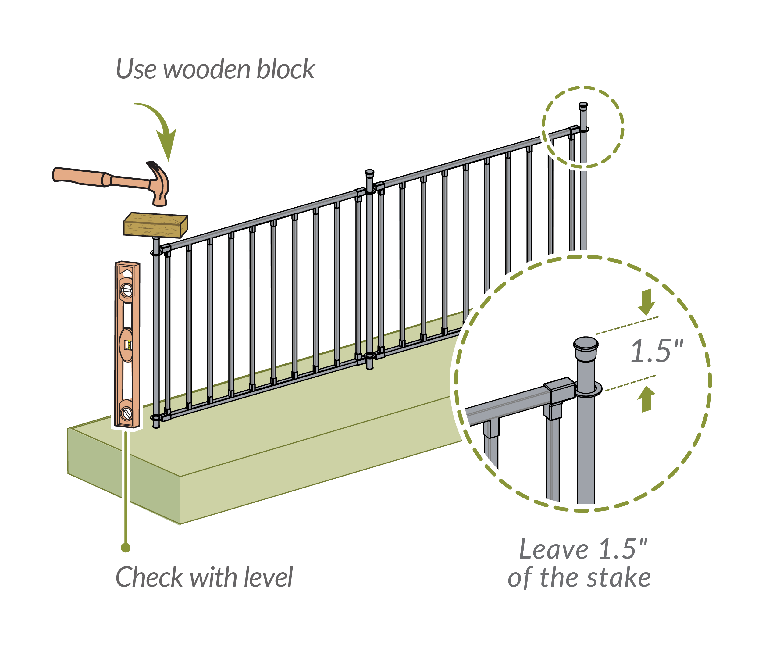 Step 6 - Tap stakes (part C) with hammer and wood block