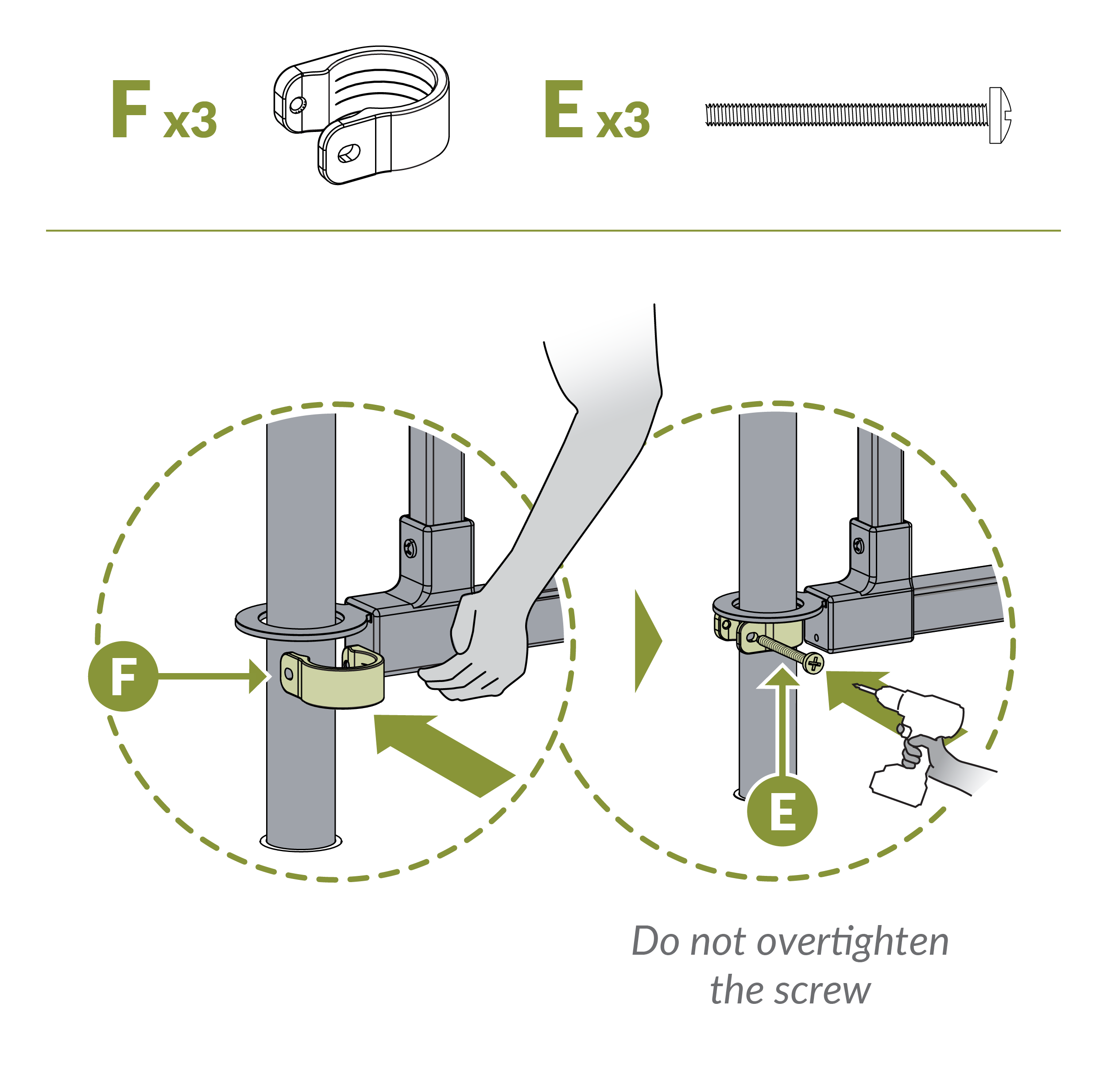 Step 7 optional raise using ring stop and screws (F and E)
